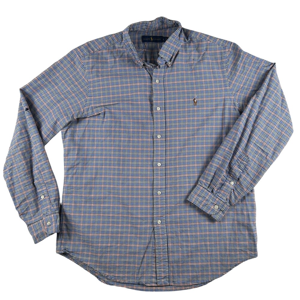 Ralph Lauren Shirt Mens Large Flesh Pony Check Long Sleeve Button Down Cotton